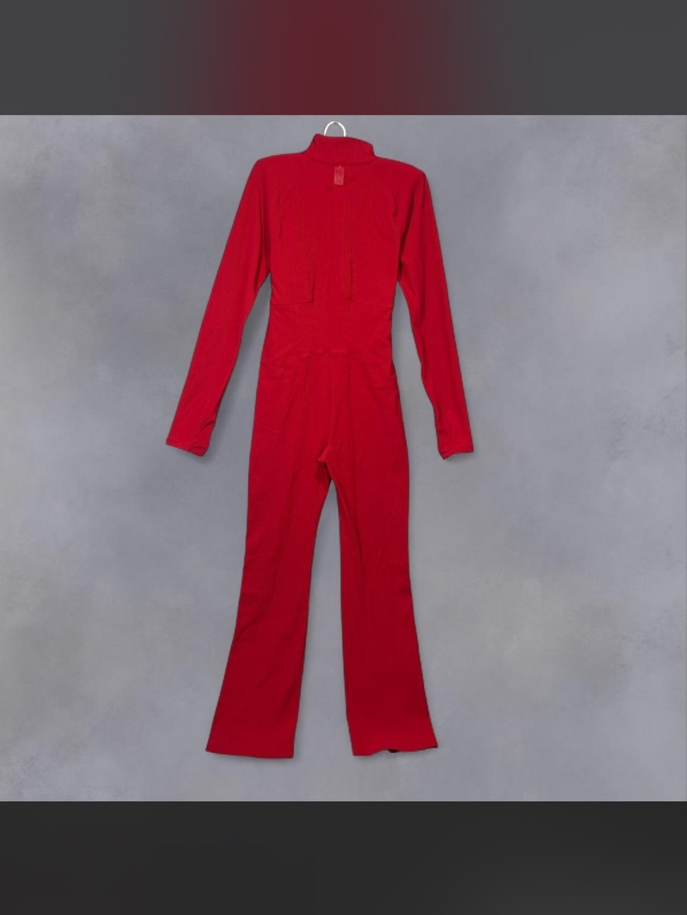 Athleta x Alicia Keys sporty preppy red Longsleeve jumpsuit with flare legs L - Picture 2 of 7
